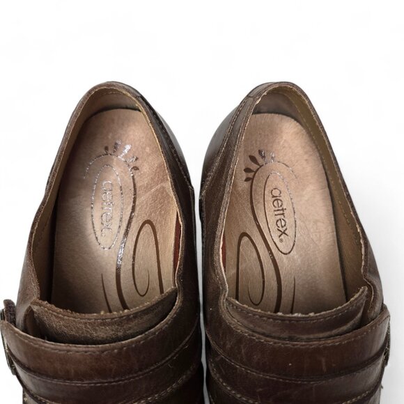 Aetrex Danielle Distressed Leather Monk Strap Heeled Loafers Women's Brown 8.5 - Picture 6 of 11